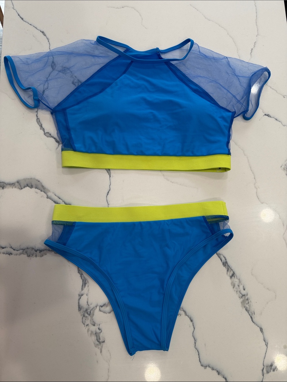 Blue & Neon Yellow Two-Piece Swim Set
